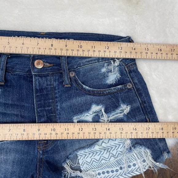 American Eagle Denim Shorts 0 Medium Wash Distressed Frayed High-Rise Festival - Picture 7 of 12